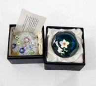 Perthshire glass paperweight, the multi-coloured canes depicting a horse and jockey, a fish, etc.