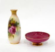 Royal Worcester vase painted with roses on a blush ivory ground,