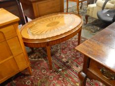 Revived Sheraton-style mahogany inlaid tea tray table, oval, on stand,