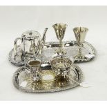 Quantity of silver plate including a beaded soup ladle, two trays, pair of goblets, etc.