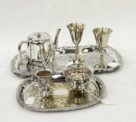 Quantity of silver plate including a beaded soup ladle, two trays, pair of goblets, etc.