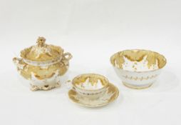 Victorian part teaset comprising teapot, two-handled sucriere and cover, slop bowl, cups,
