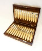 Set of 12 Walker & Hall cream-handled silver fish knives and forks, Sheffield 1924,
