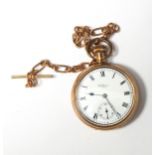 Open-faced pocket watch in gold plated case, with enamel dial,