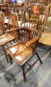 Antique Windsor stickback armchair on turned supports with H-stretcher