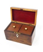 Georgian mahogany tea caddy of plain rectangular form with boxwood stringing,