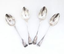 Four various George III tablespoons, each with engraved initials, 8 ozs approx.