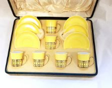 Set of six Shelley china and silver porcelain coffee cups and saucers,