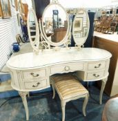 20th century white and gilt French-style kidney-shaped painted dressing table with three-fold
