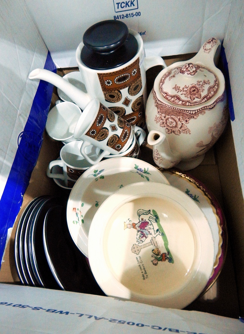 A retro coffee service including coffee pot, cups and saucers, jug, sugar bowl,