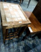 Oak nest of three tile-topped tables together with a Victorian mahogany bidet