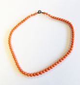 Single-strand coral bead necklace,