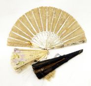 Simulated mother-of-pearl and lace fan and two other fans (3)