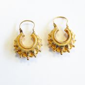 Pair of Victorian 9ct gold hoop earrings of geometric design