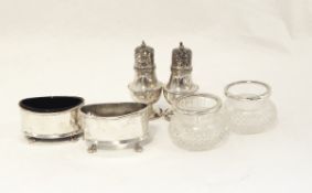 Pair of Edwardian silver-mounted cut glass thistle-pattern salts, Chester 1906,