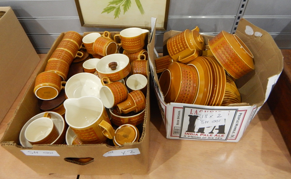 A large quantity of part dinner and tea service Hornsea "Saffron" including casserole dishes,