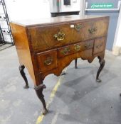 18th century converted walnut tallboy with two long and two short drawers, scalloped apron,