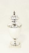 George V Walker & Hall silver sugar caster with gadrooned finial, pierced top,