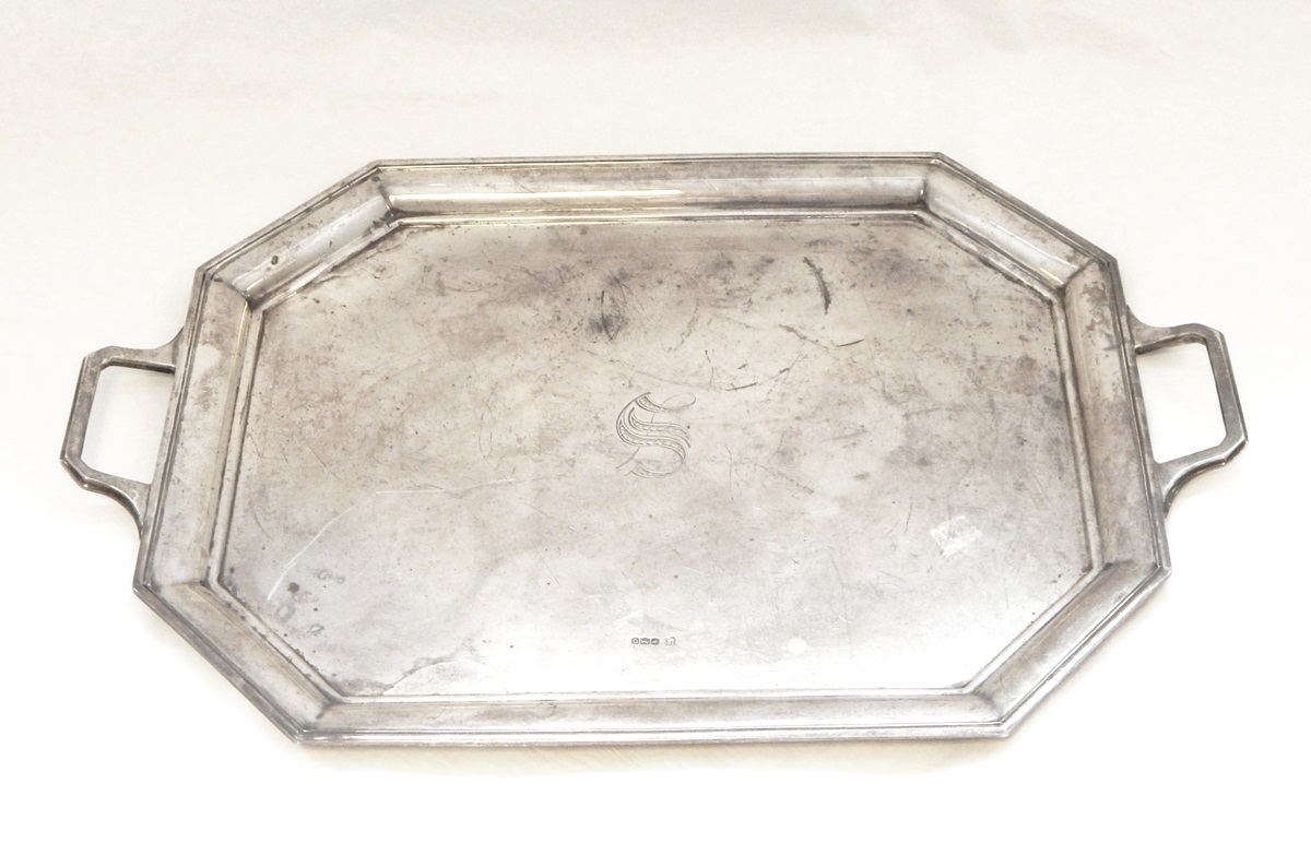 20th century silver tray of octagonal form,