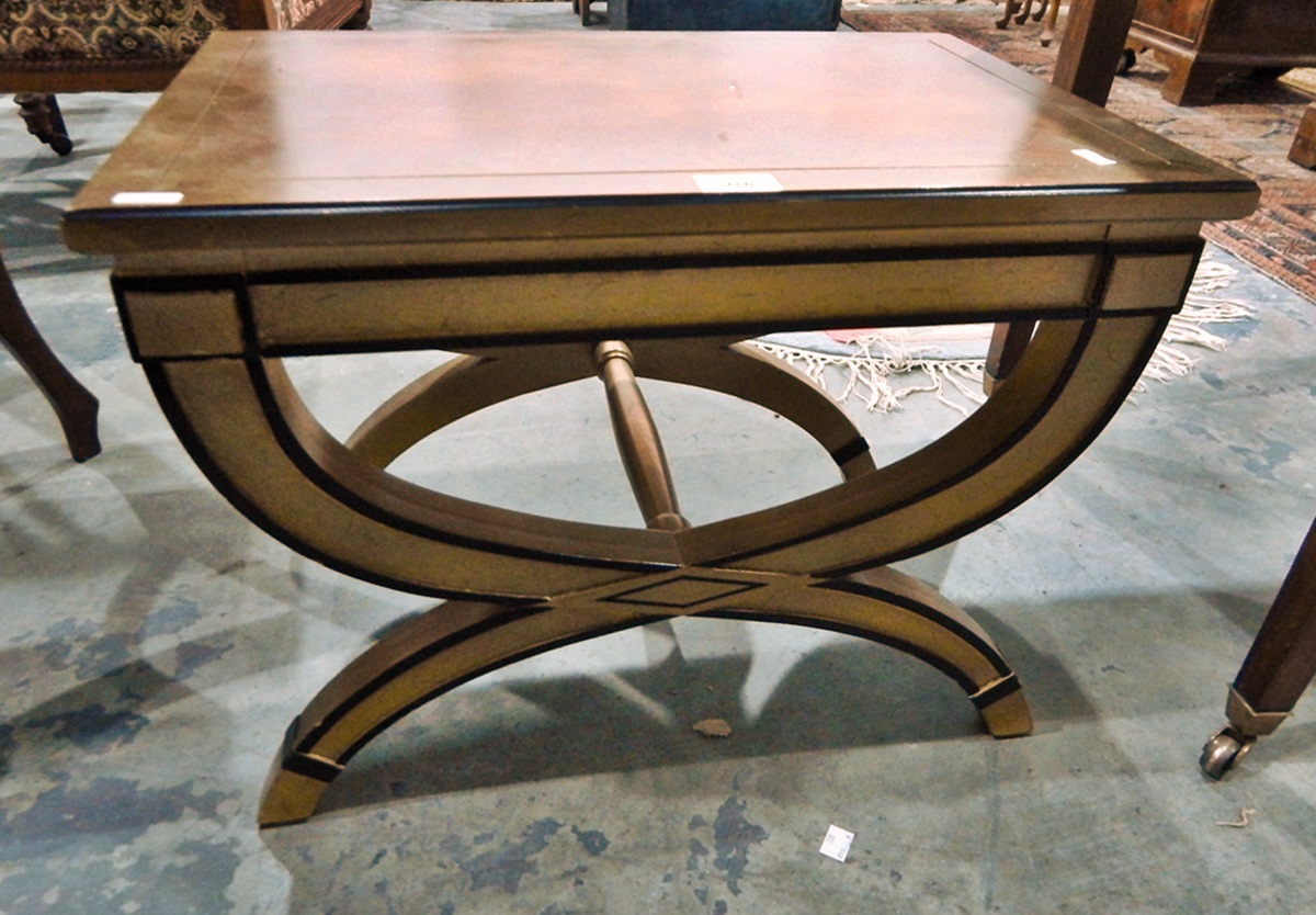 X-framed gilt and black painted stool/table