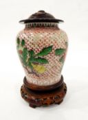 Chinese porcelain Wucai vase, baluster shaped, red scale ground,