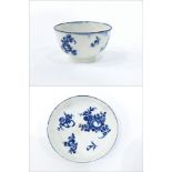18th century blue and white tea bowl, probably Caughley decorated with the fruit sprigs pattern,