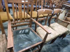 Pair of Victorian oak dining chairs with floral cover,