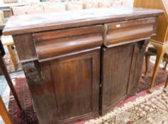 Mahogany sideboard with two shaped frieze drawers, cupboard underneath,