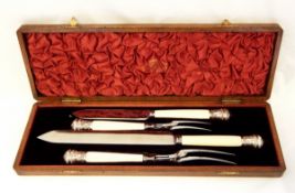Victorian silver and ivory-handled carving set of four pieces,