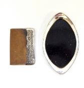 Victorian silver bordered ebonised oval card tray,