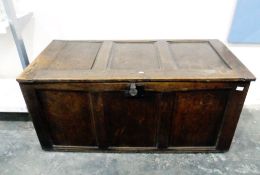 19th century oak coffer with blue paper lining,