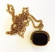 9ct gold revolving fob set with cornelian and bloodstone,