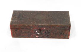 Lacquer box with faux-tortoiseshell inlay, floral and scroll brass decoration,