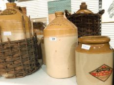 Stoneware ale jars, some are marked ie 1647 Edward Family Grocer & Wine & Spirit Merchant Gloster,
