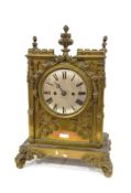 Victorian Gothic revival brass mantel clock,