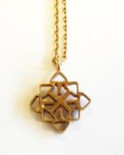 9ct gold openwork pendant, square lattice pattern,