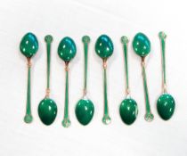 Set of eight David Andersen silver gilt and enamel coffee spoons,
