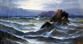 Unattributed (early 20th century) Oil on canvas Seascape with waves hitting rocks,