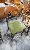 Victorian balloon back dining chair on cabriole supports in green baise