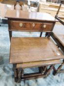 20th century mahogany veneered side table with single frieze drawer, on square tapering supports,