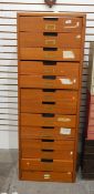 12 drawer specimen chest and contents of geological specimens, including fossils, shells,