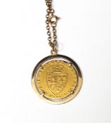 Georgian-style spade guinea bearing date 1788 and a 9ct gold belcher-link chain