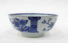 Chinese late 18th/early 19th century blue and white footed bowl decorated with panels of