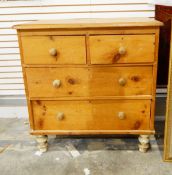 20th century pine chest of two short and two long graduated drawers, bun handles,