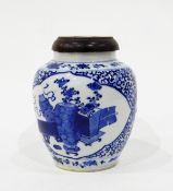 Chinese blue and white ginger jar decorated with panels of jars of flowers,