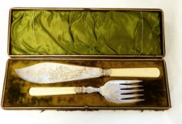 EPNS fish knife and fork with scroll and fish decoration,