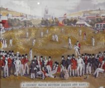 After William Drummond and Charles Jones Basebe Coloured print on silk "A Cricket Match between