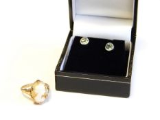 Pair of white gold and bluestone set stud earrings, another pair of bluestone set earrings,