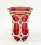 Continental vase, overlay on pink glass, the overlay decorated with roses and posies 13 cms.