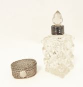 Cut glass scent bottle with silver collar together with a foreign white metal filigree silver oval